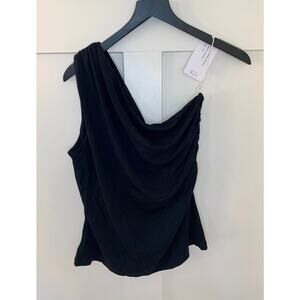 8 By Yoox One Shoulder Top in Black Size XXL Woven Pullover Gothic Party